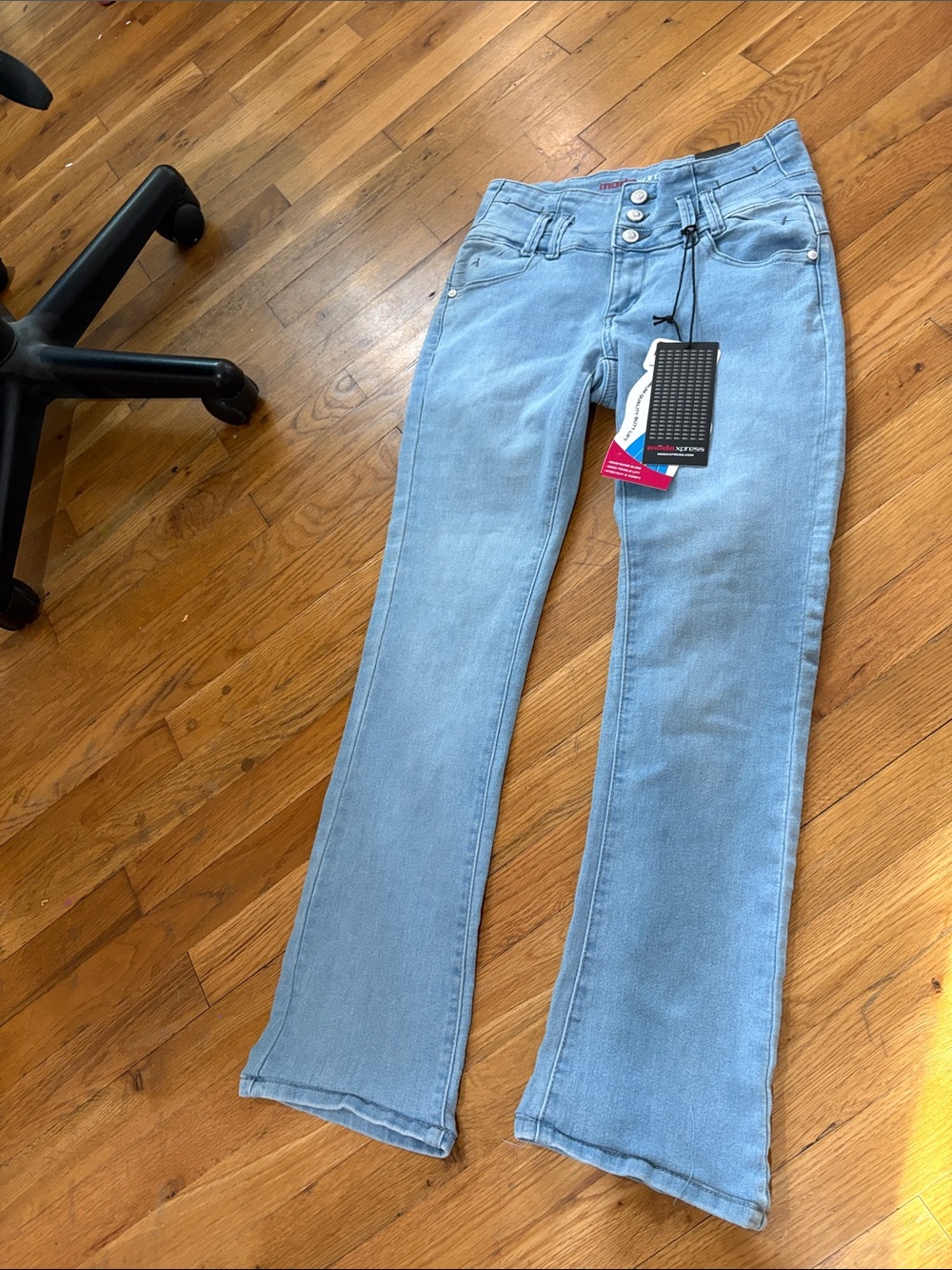 Women's Light Blue Straight-Leg Jeans with Button-Front Waist
